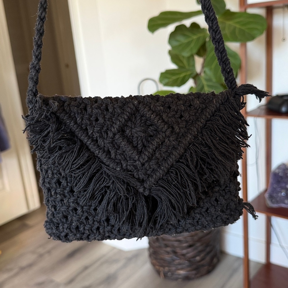 Handcrafted Macrame Black Crossbody Bag